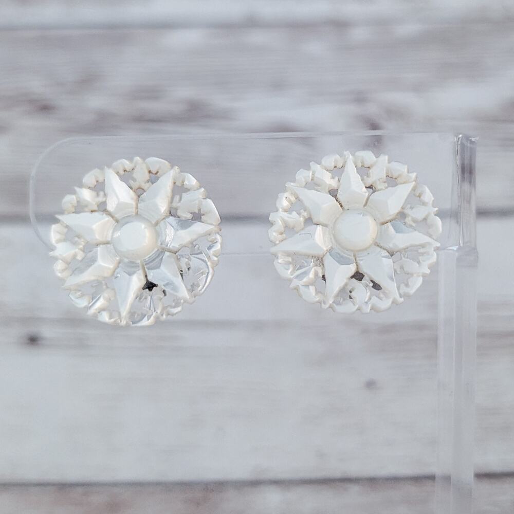 Vintage Clip On Earrings 7/8" Unusual Star? Snowflake?